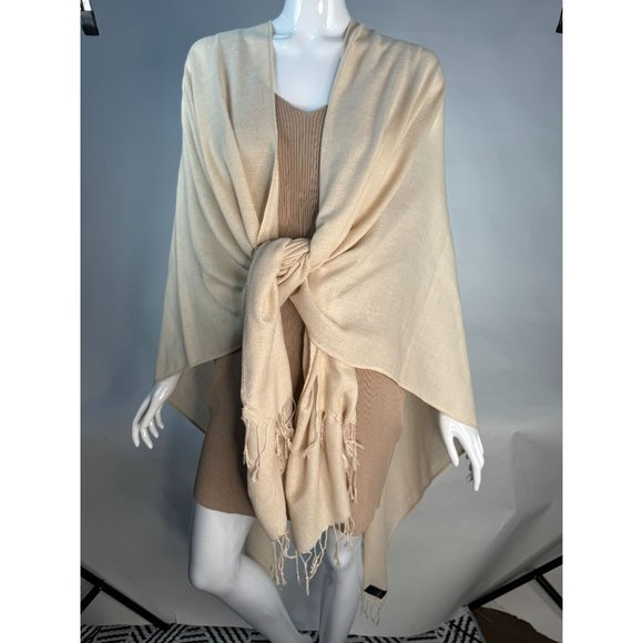 Bijoux Terner Pashima Wrap with Fringe OS Beige Polyester - has Blemish - Picture 2 of 16